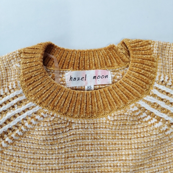 Womens Cable Knit Sweater XS Yellow Striped Round Neck Long Sleeve Stretch Soft - Picture 8 of 16